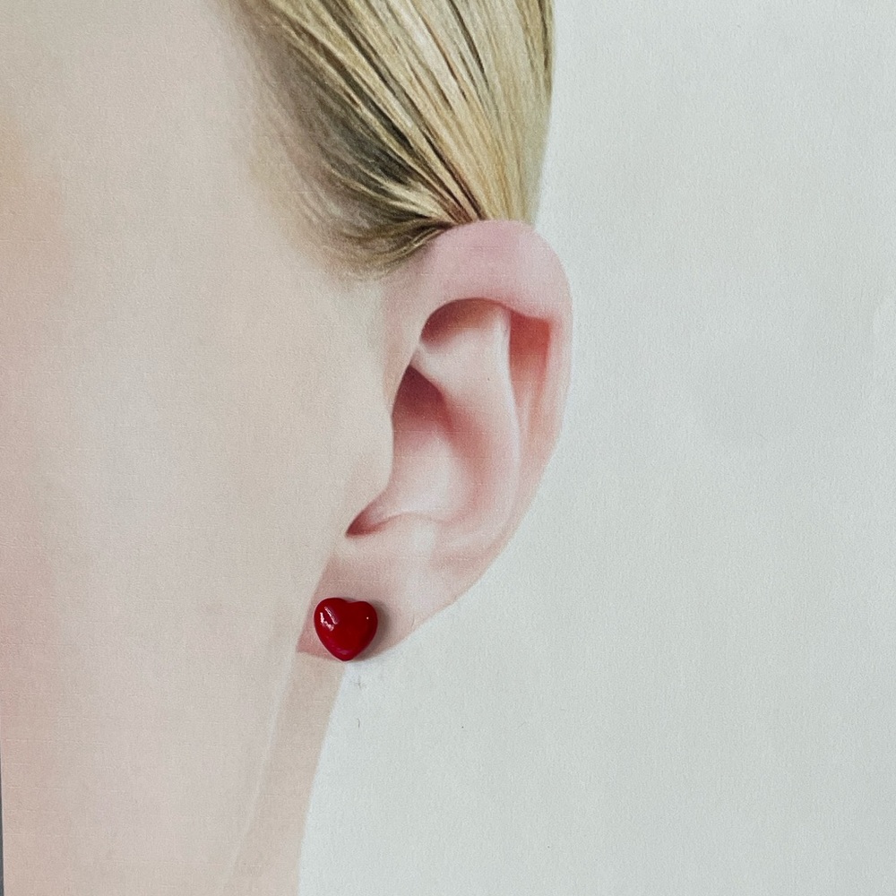 Red Heart Stud Earrings - Handmade with Paper Mache